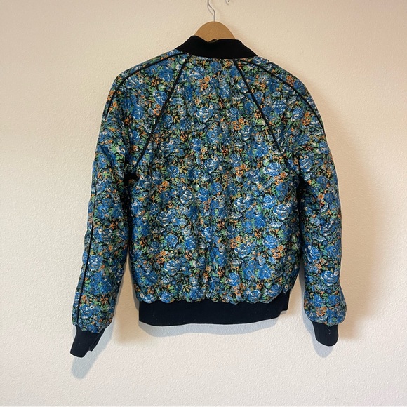 Vintage Coach Reversible Varsity Jacket M/L Blue Satin Bomber Floral Snap *Flaw - Picture 14 of 16